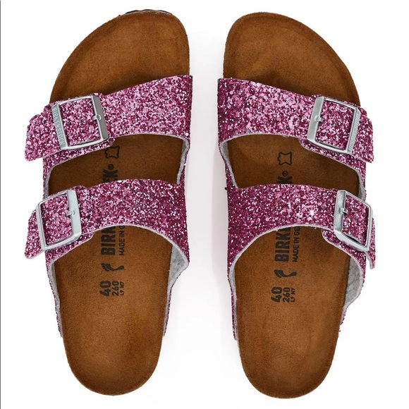 Birkenstock | Shoes | Birkenstock Pink Glitter Arizona Sandals 37 | Poshmark